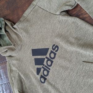 ADIDAS I Light Olive Green Climawarm Black Logo Pullover Hoodie Sweatshirt, M